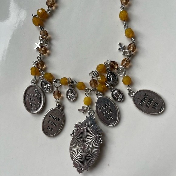 Mary & Jesus Vintage Image Medals Choker Citrine & Topaz Austrian Crystals - Picture 15 of 16